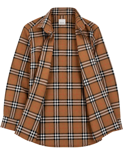 Kemeja BURBERRY SHEFFORD CHECK TAUPE BROWN LONG SHIRT
