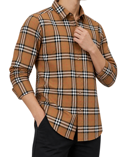 Kemeja BURBERRY SHEFFORD CHECK TAUPE BROWN LONG SHIRT