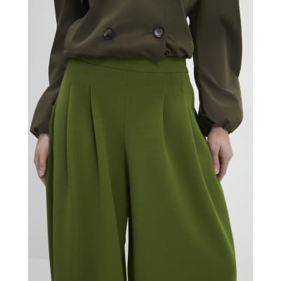 Khaki Balloon Leg Pleated Trousers