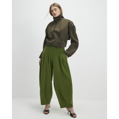 Khaki Balloon Leg Pleated Trousers