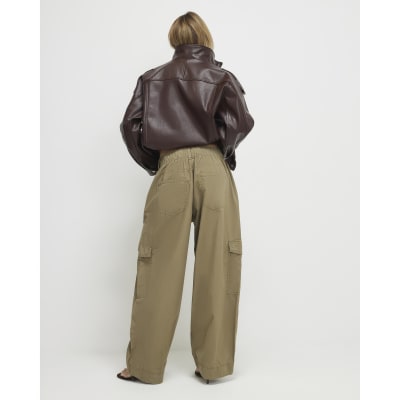 Khaki Barrel Leg Cargo Trousers