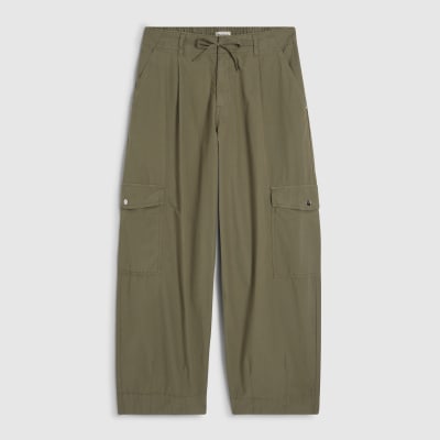 Khaki Barrel Leg Cargo Trousers