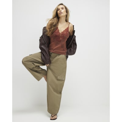 Khaki Barrel Leg Cargo Trousers