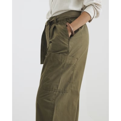 Khaki Belted Barrel Trousers