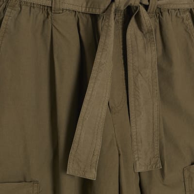 Khaki Belted Barrel Trousers
