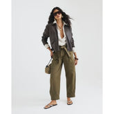 Khaki Belted Barrel Trousers