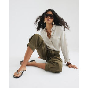 Khaki Belted Barrel Trousers