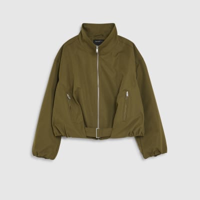 Khaki Belted Bubble Hem Jacket