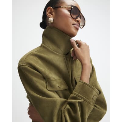 Khaki Belted Faux Suede Belted Jacket