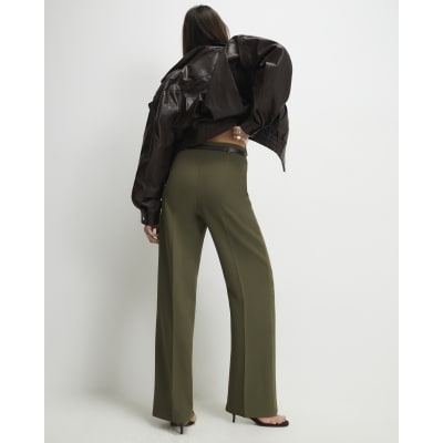 Khaki Belted Straight Leg Trousers