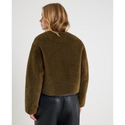 Khaki Borg Button Through Jacket