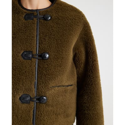 Khaki Borg Button Through Jacket