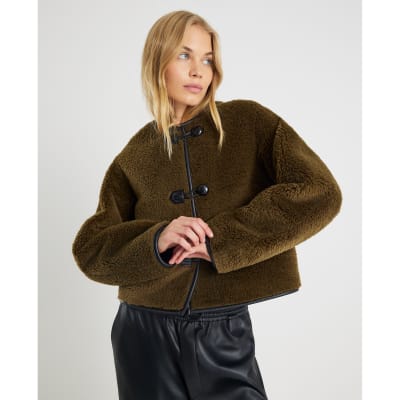 Khaki Borg Button Through Jacket