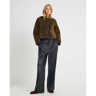 Khaki Borg Button Through Jacket