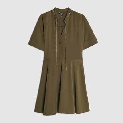 Khaki Chain Detail Skater Mini Dress