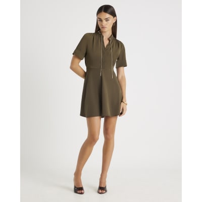Khaki Chain Detail Skater Mini Dress