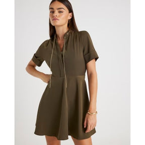 Khaki Chain Detail Skater Mini Dress