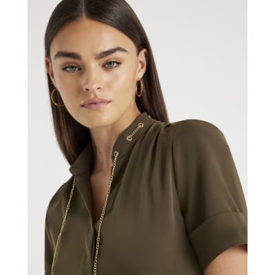 Khaki Chain Detail Skater Mini Dress