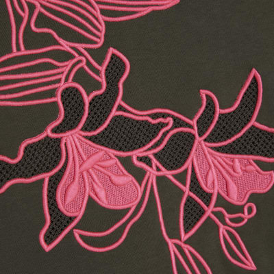 Khaki Contrast Embroidered Floral Sweatshirt