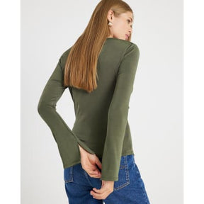 Khaki Cowl Neck Asymmetric Hem Top