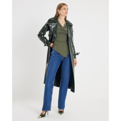 Khaki Cowl Neck Asymmetric Hem Top