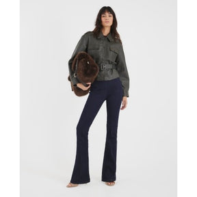 Khaki Faux Leather Belted Long Sleeve Shacket