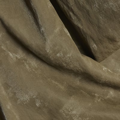 Khaki Faux Leather Hammered Ruched Detail Top