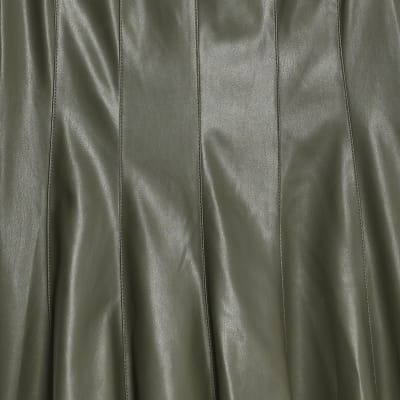 Khaki Faux Leather Midi Dress