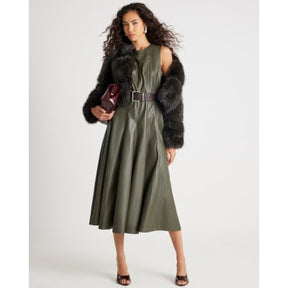 Khaki Faux Leather Midi Dress