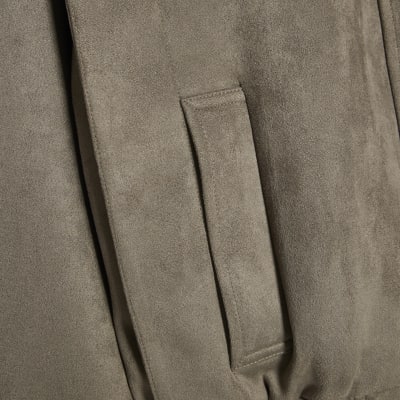 Khaki Faux Suede Shoulder Detail Jacket
