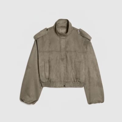 Khaki Faux Suede Shoulder Detail Jacket
