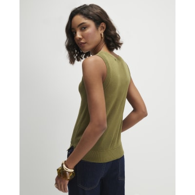 Khaki Fine Knit Vest Top