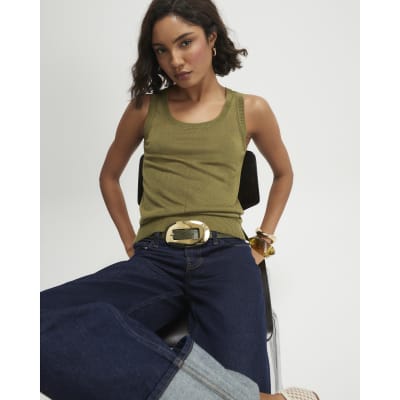 Khaki Fine Knit Vest Top