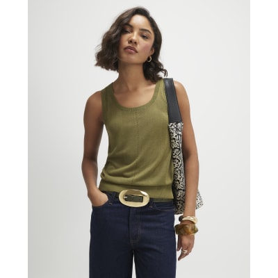 Khaki Fine Knit Vest Top