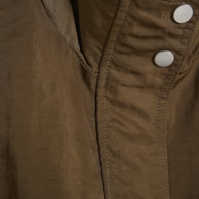Khaki Funnel Neck Bomber Jacket