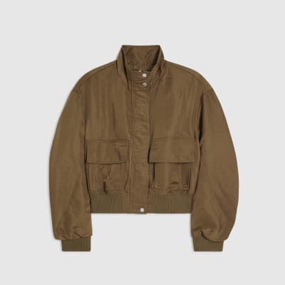 Khaki Funnel Neck Bomber Jacket