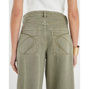 Khaki High Rise Pocket Front Barrel Jeans