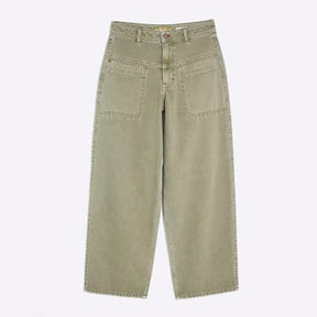 Khaki High Rise Pocket Front Barrel Jeans