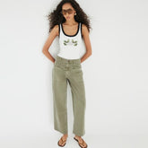 Khaki High Rise Pocket Front Barrel Jeans