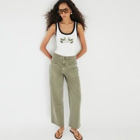 Khaki High Rise Pocket Front Barrel Jeans
