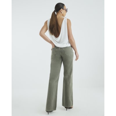 Khaki High Rise Relaxed Straight Leg Jeans