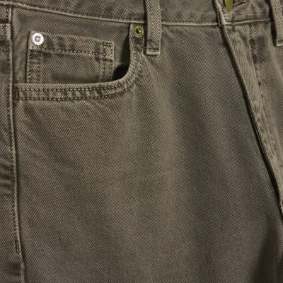 Khaki High Rise Relaxed Straight Leg Jeans