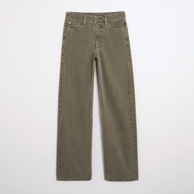 Khaki High Rise Relaxed Straight Leg Jeans