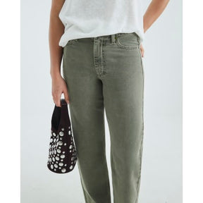Khaki High Rise Relaxed Straight Leg Jeans