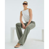 Khaki High Rise Relaxed Straight Leg Jeans