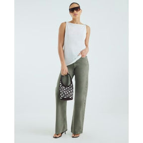 Khaki High Rise Relaxed Straight Leg Jeans