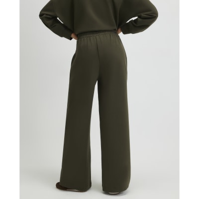 Khaki Jersey Tailored Wide Leg Trousers