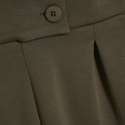 Khaki Jersey Tailored Wide Leg Trousers