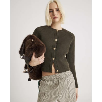 Khaki Knitted Long Sleeve Cardigan