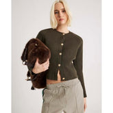 Khaki Knitted Long Sleeve Cardigan